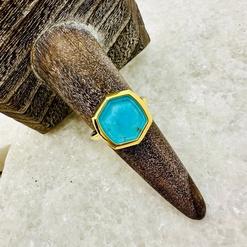 NEW! Kendra Scott Davis 18k Gold Vermeil Turquoise Cocktail Ring - Picture 14 of 17